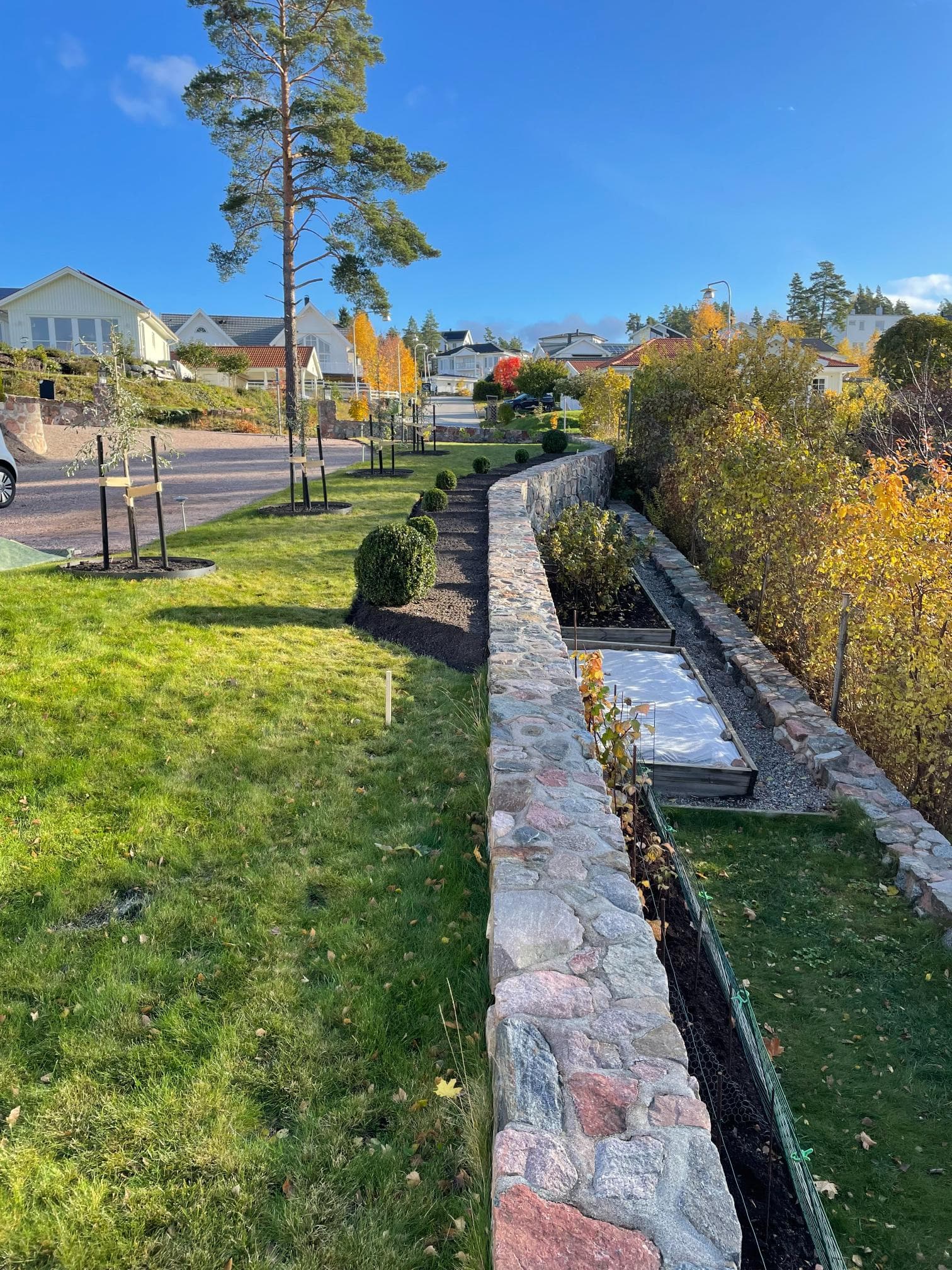 Efter trädgårdsomgestaltning – baksida av trädgård omgestaltad