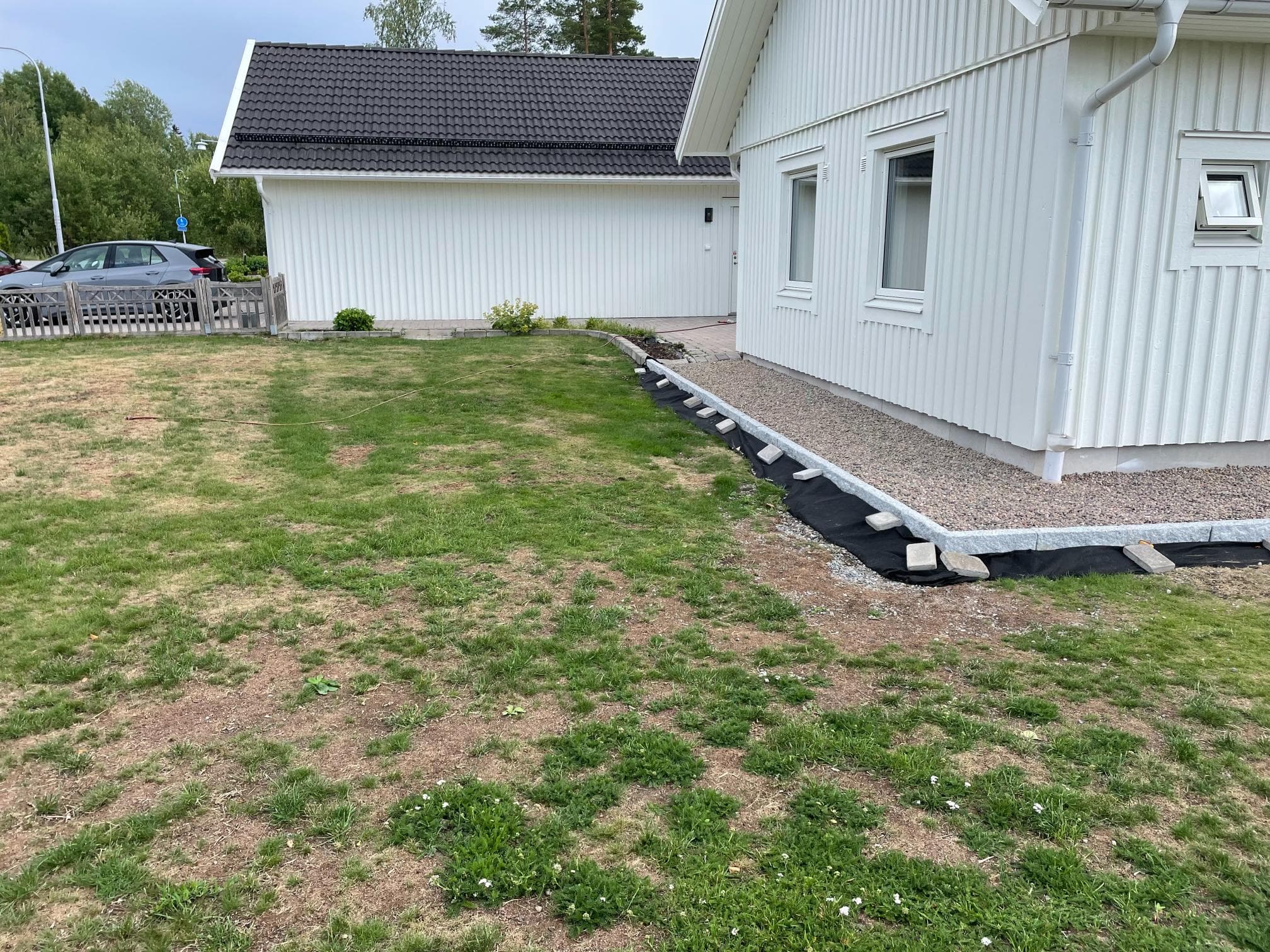 Före trädgårdsomgestaltning – tomt med åldrad vegetation